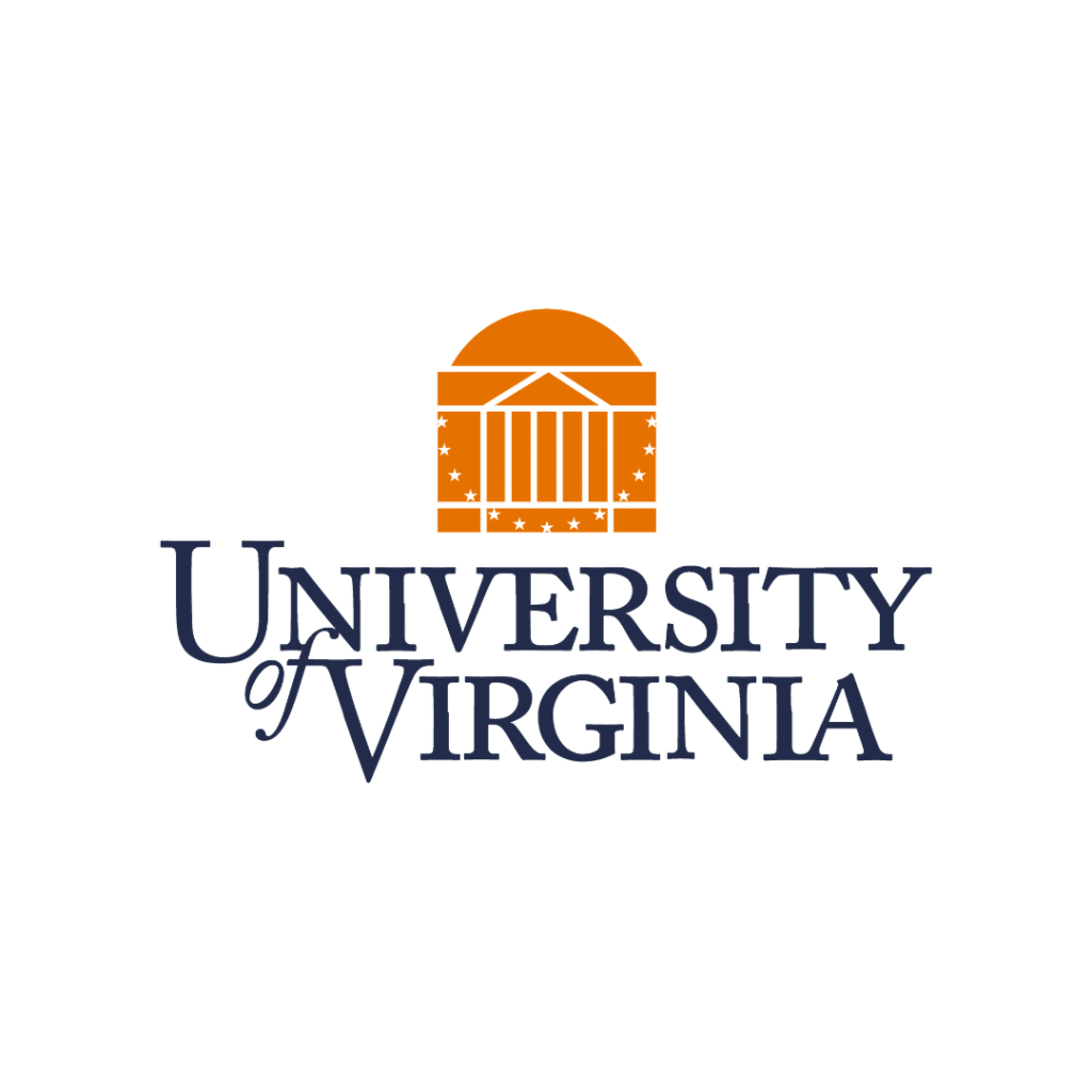 UVA logo featuring an orange graphic of the Rotunda symbol and "University of Virginia" written below